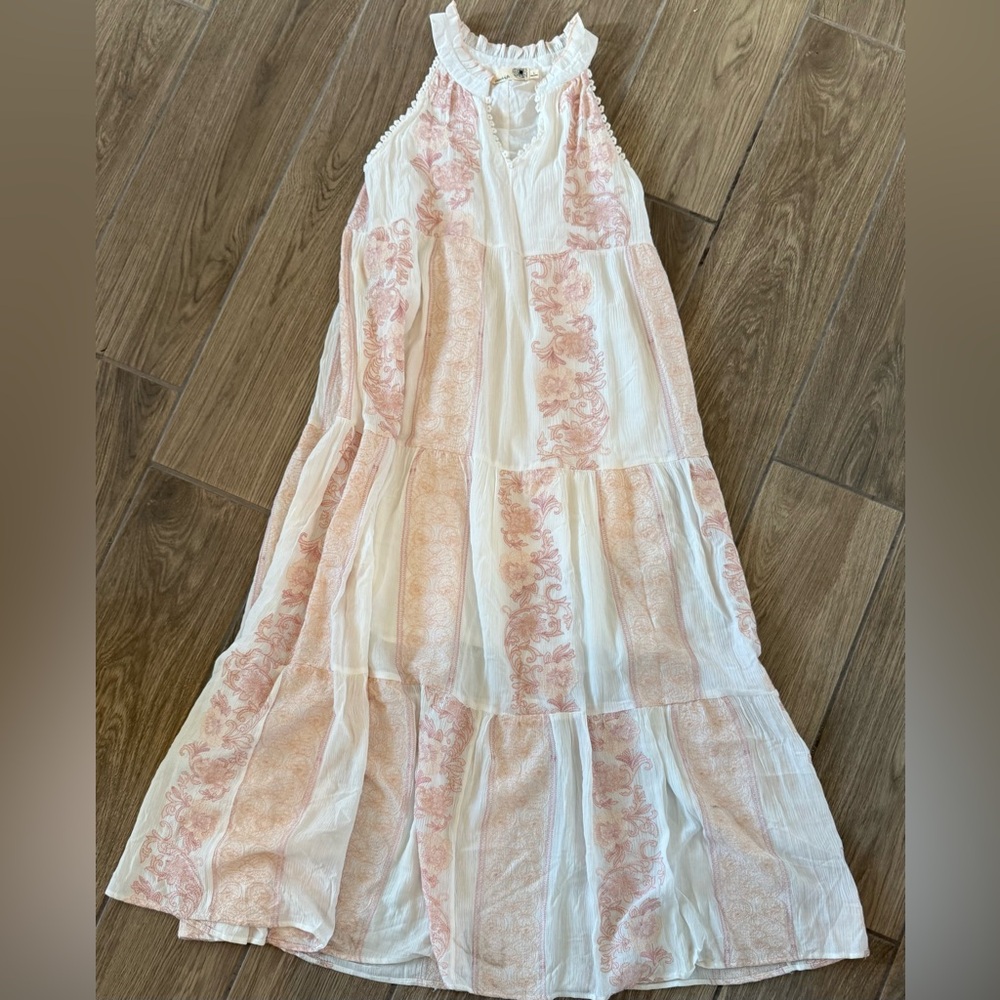 Large Everleigh Pink White Embroidery Embroidered Maxi Long Dress Boho Lined